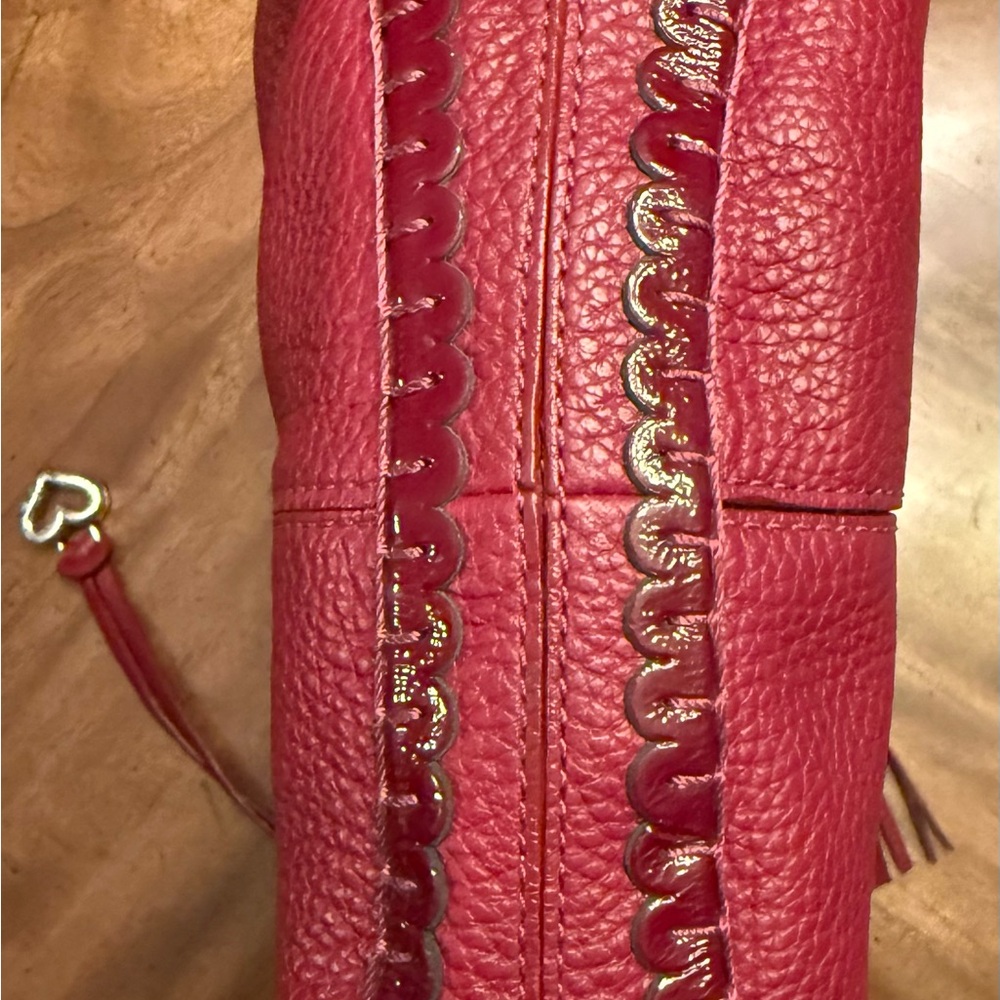 Brighton Ivanka Hobo Red Pebbled Leather Women's Purse With Paisley Accents - Picture 11 of 13